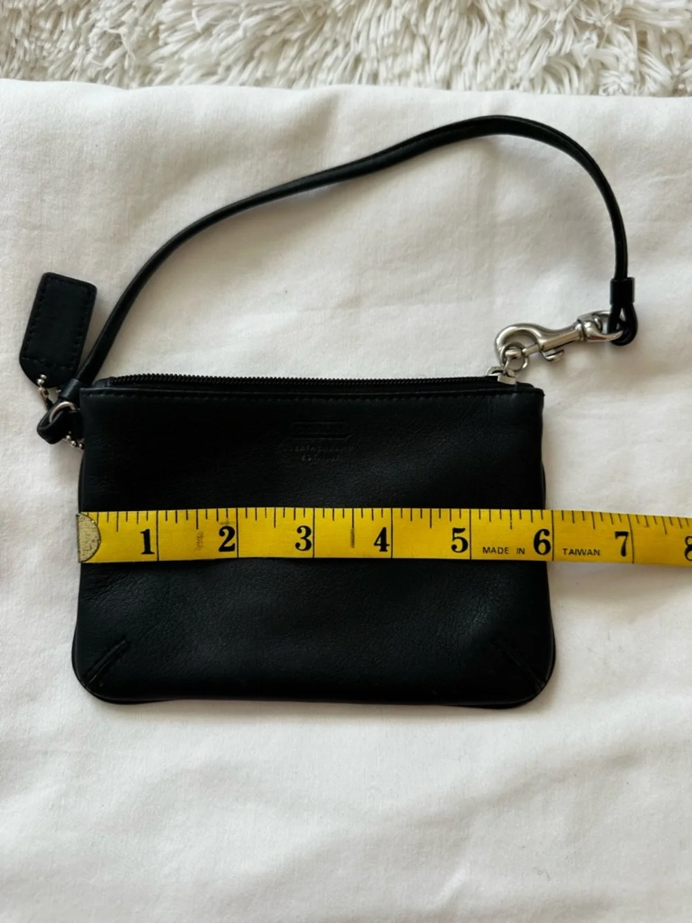 Coach Black Leather Wristlet Logo Lined Wristlet - Taupe Interior